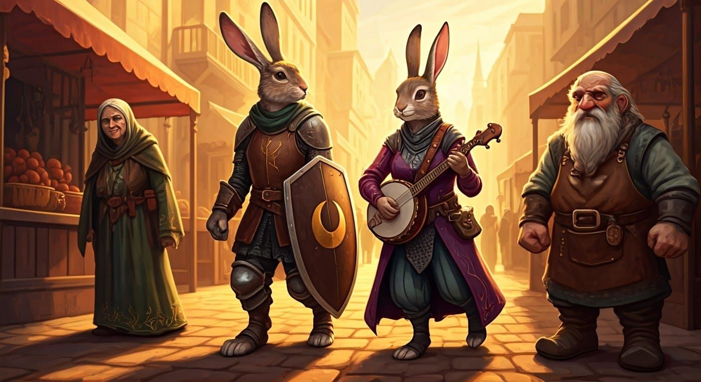 Medieval Fantasy Gathering in Vibrant City Market