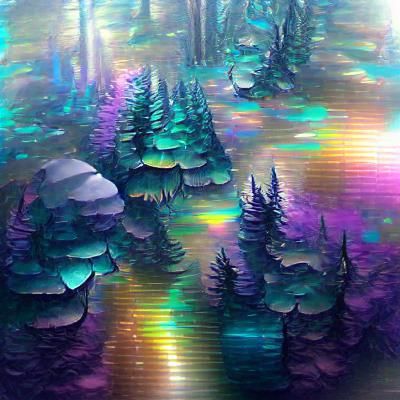 Iridescent Forest with Shimmering Light
