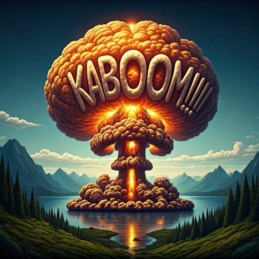 Hyperrealistic Oil Painting of a Fiery Mushroom Cloud