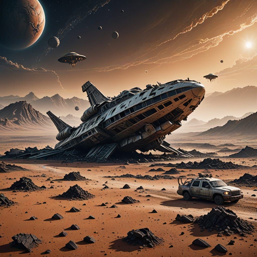 Alien Spaceship Crashes on Desolate Planet