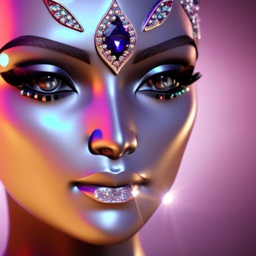 Bejeweled Woman Portrait in Viva Magenta