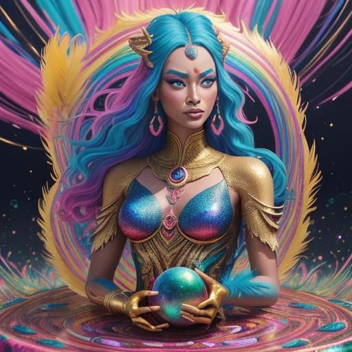 Rainbow Dragon Woman in Candyland, Postmodern Art