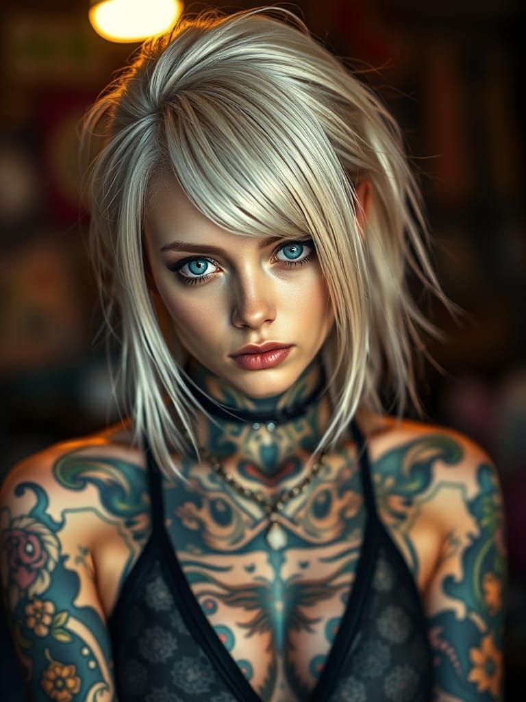 Yakuza Tattoo Art on Platinum Blonde Model