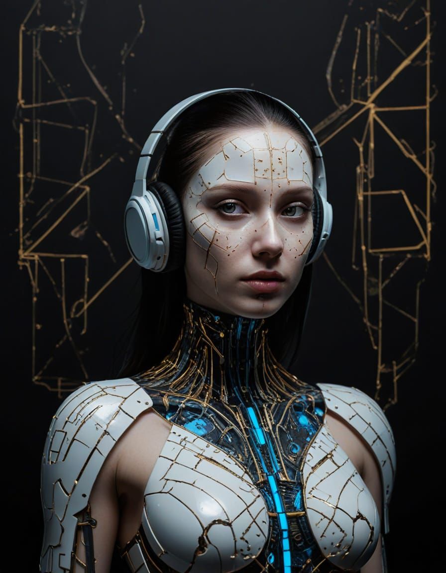 Android Goddess in Cyberpunk Void