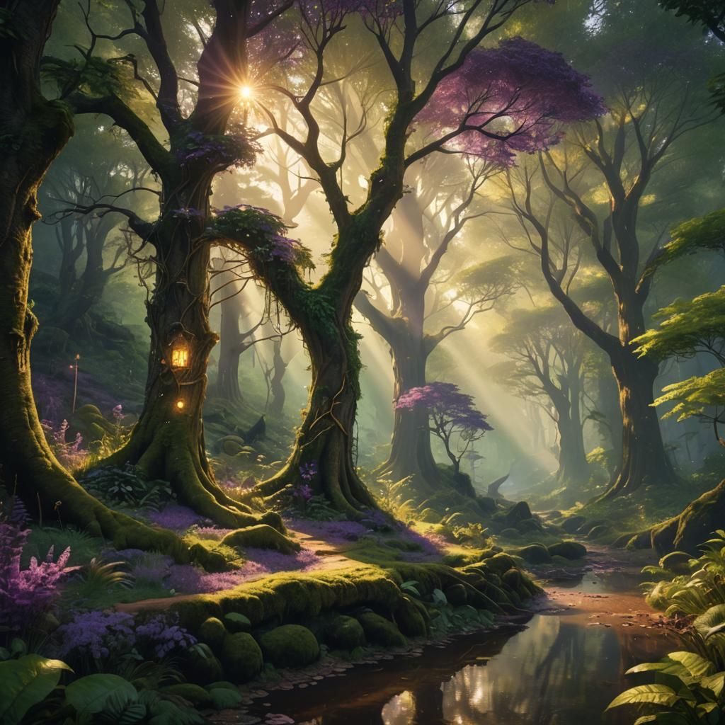 Enchanted Forest Concept Art in Golden Sunlight