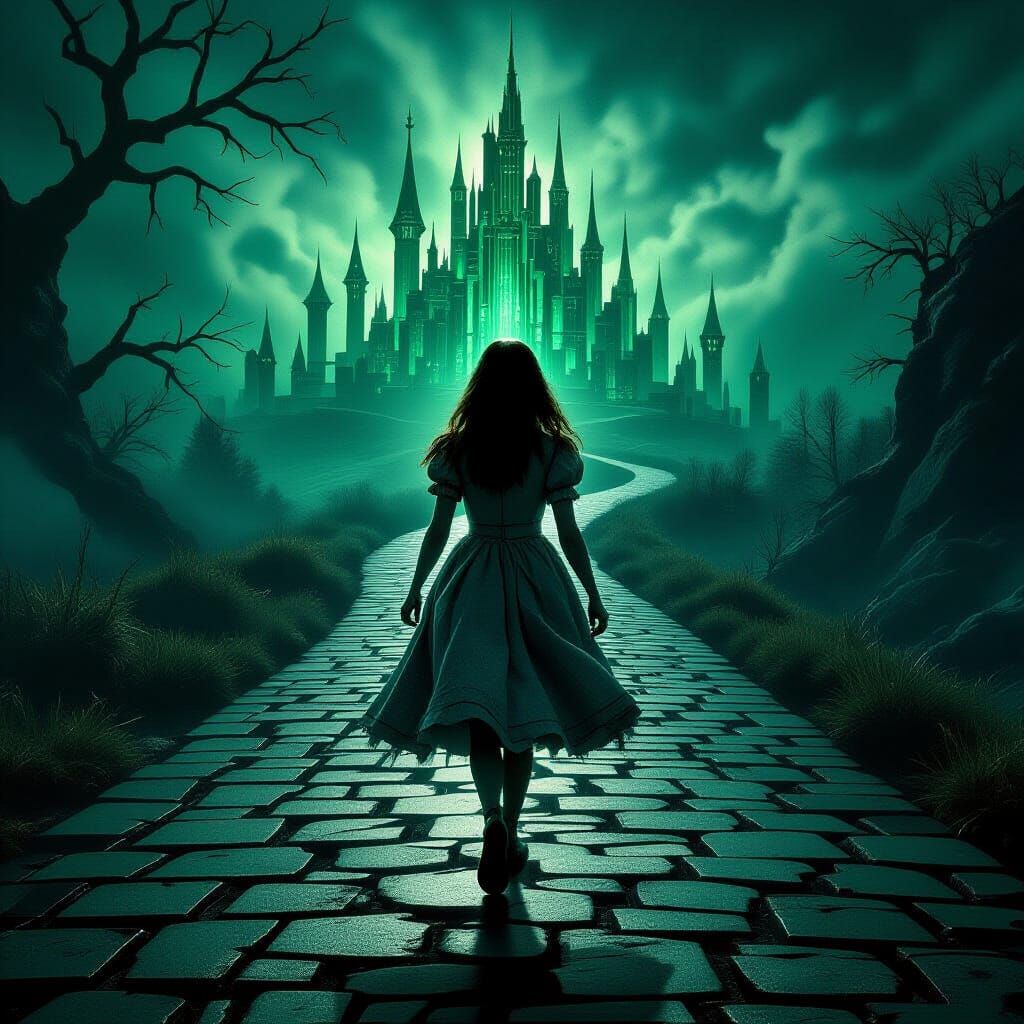 Dark Fantasy Dorothy Walks to Menacing Emerald City