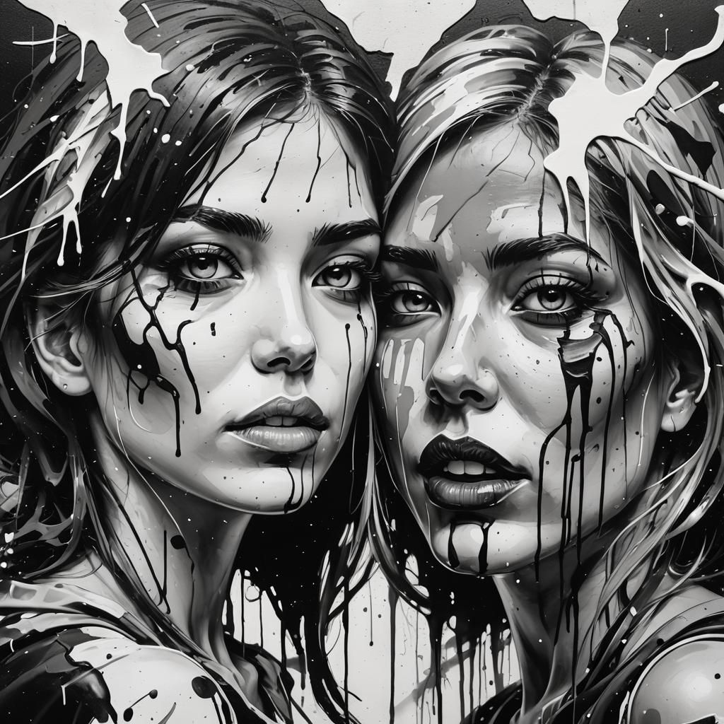 Graffiti Art: Woman and Girl in Brushstrokes