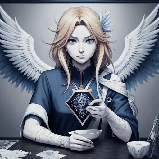 Blonde Tarot Reader with Phoenix in Manga Style