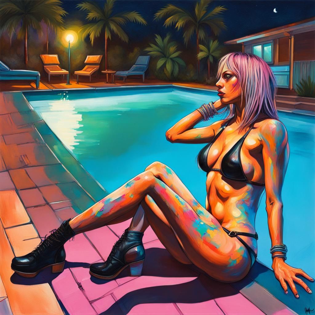 Transgender Woman in Leather Bikini, Street Art Style