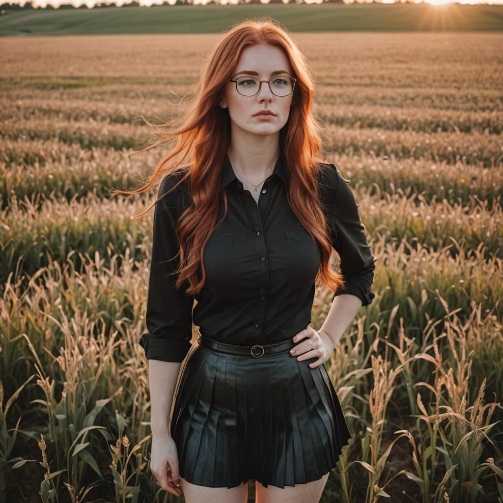 Close-Up Portrait of a Redhead in Field at Sunrise
