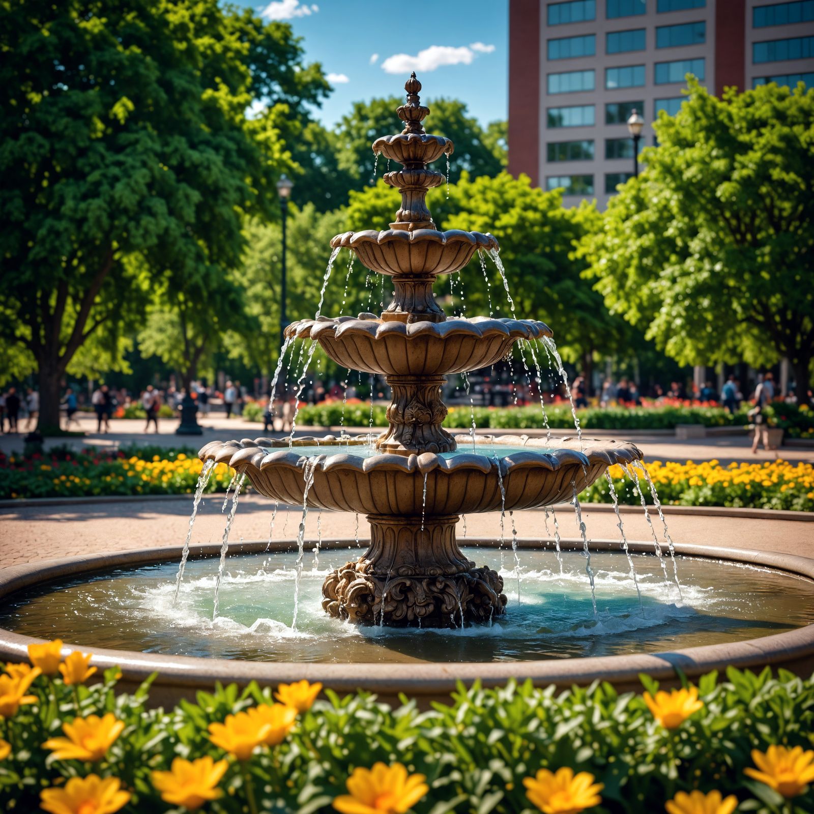 City Park Fountain in Hyperrealistic Detail