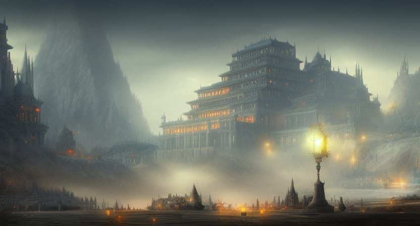 Majestic Imperial City Arrival in Detailed Matte Painting