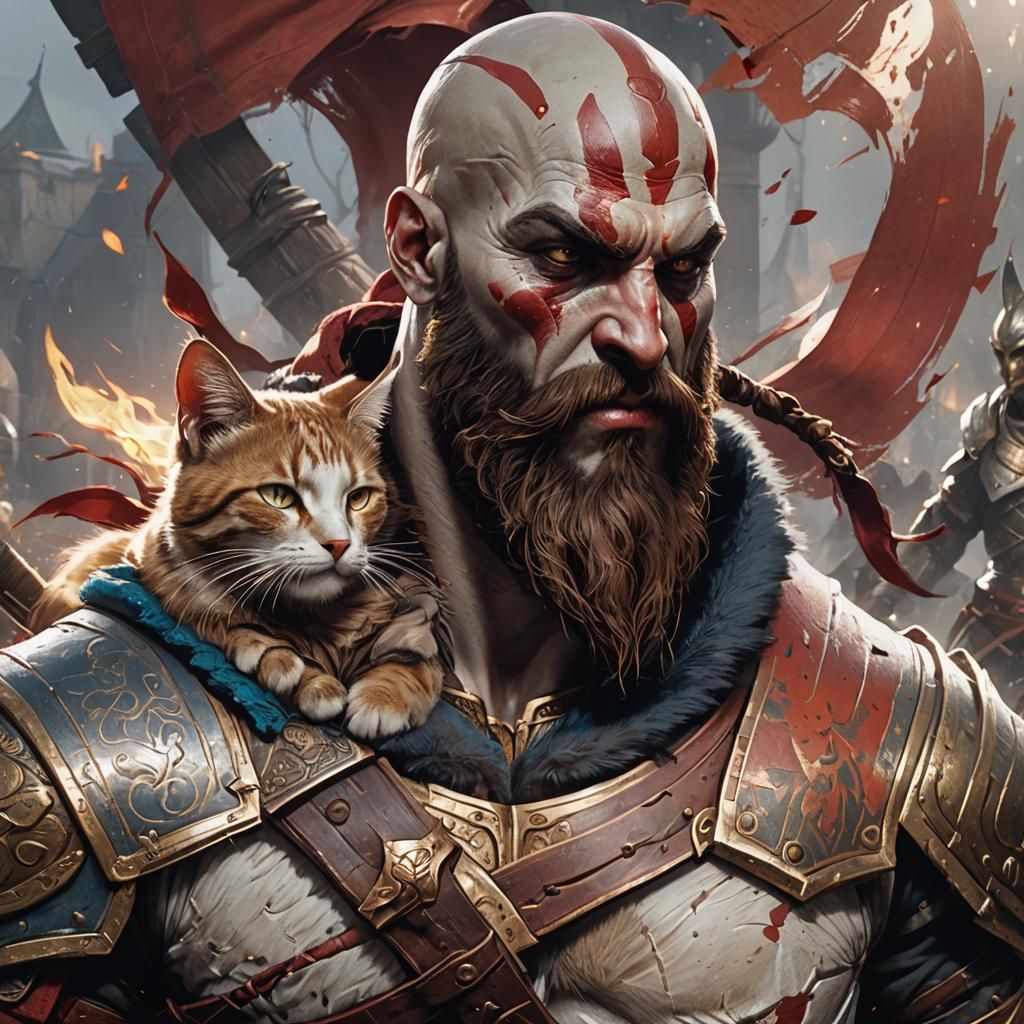 Kratos as Medieval Warrior Cat Portrait