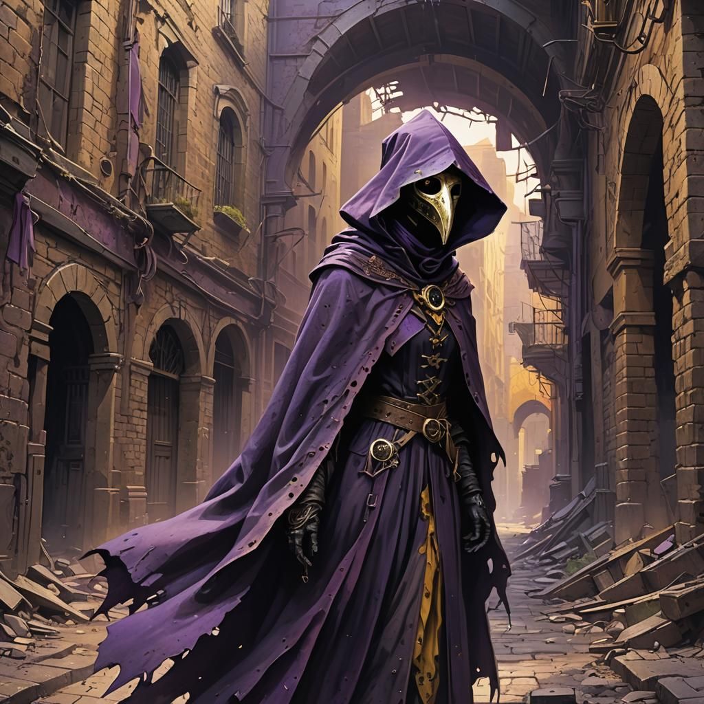 Violet Plague Doctor in Ruined City
