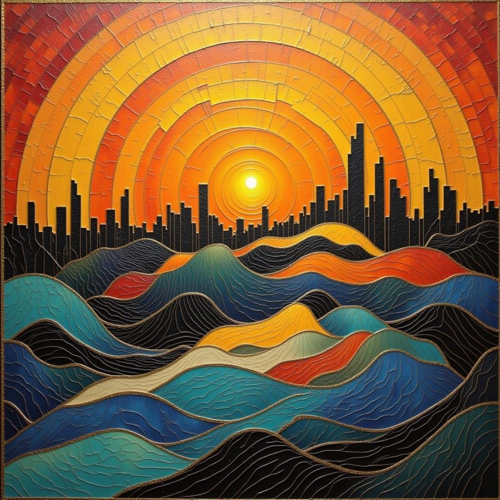 Surreal Cityscape in Warm Golden Light