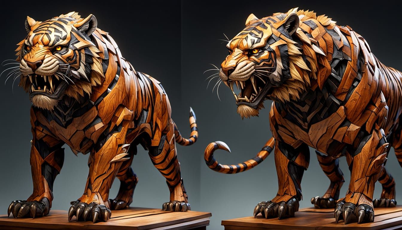 Sabre-Toothed Tiger Forged from Pencils in Comic Art Style