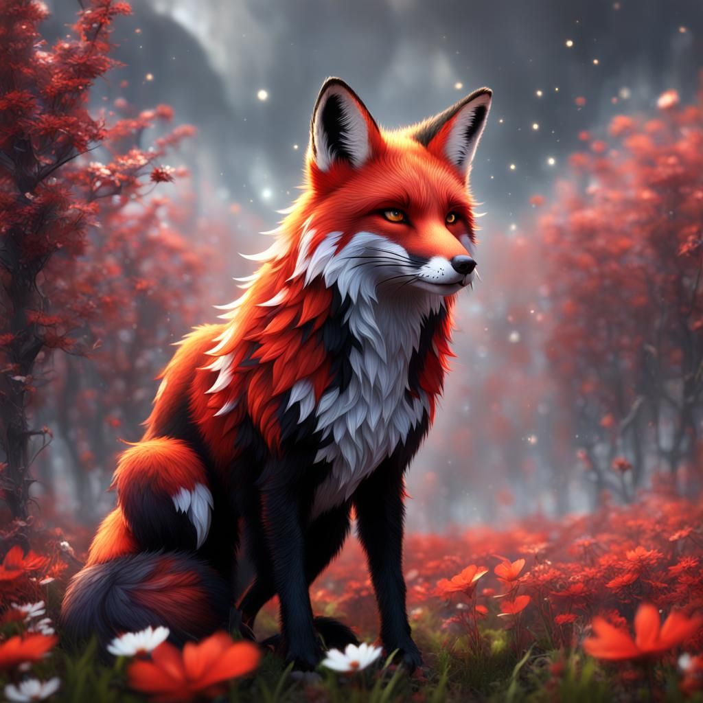 Fox with Red, White, and Black Wings
