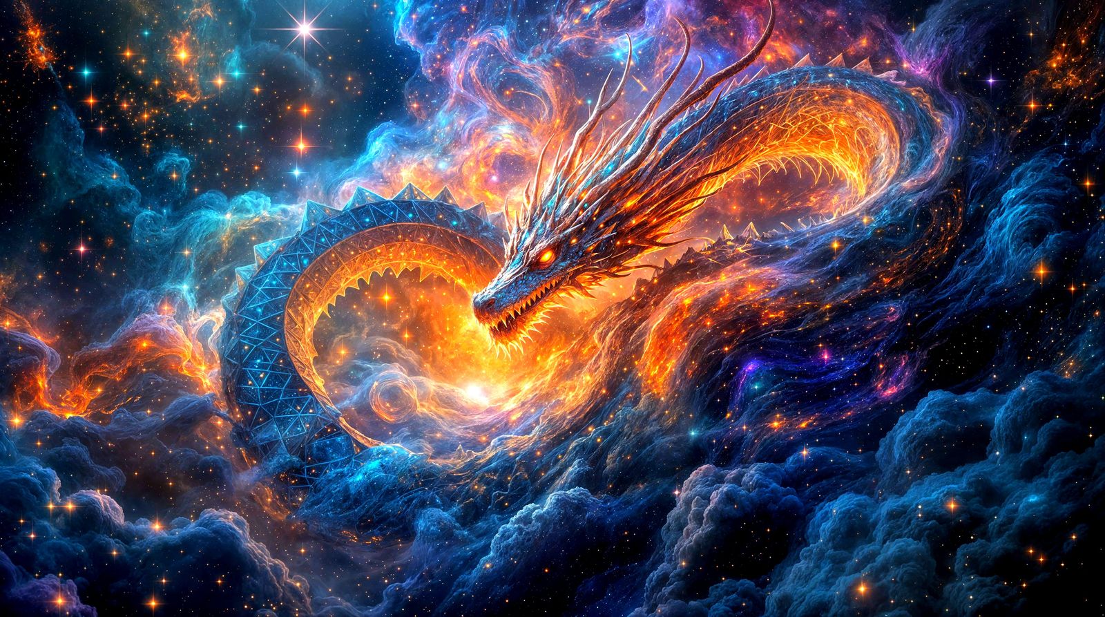 Steampunk Dragon Nebula in Kinetic Pointillism Style