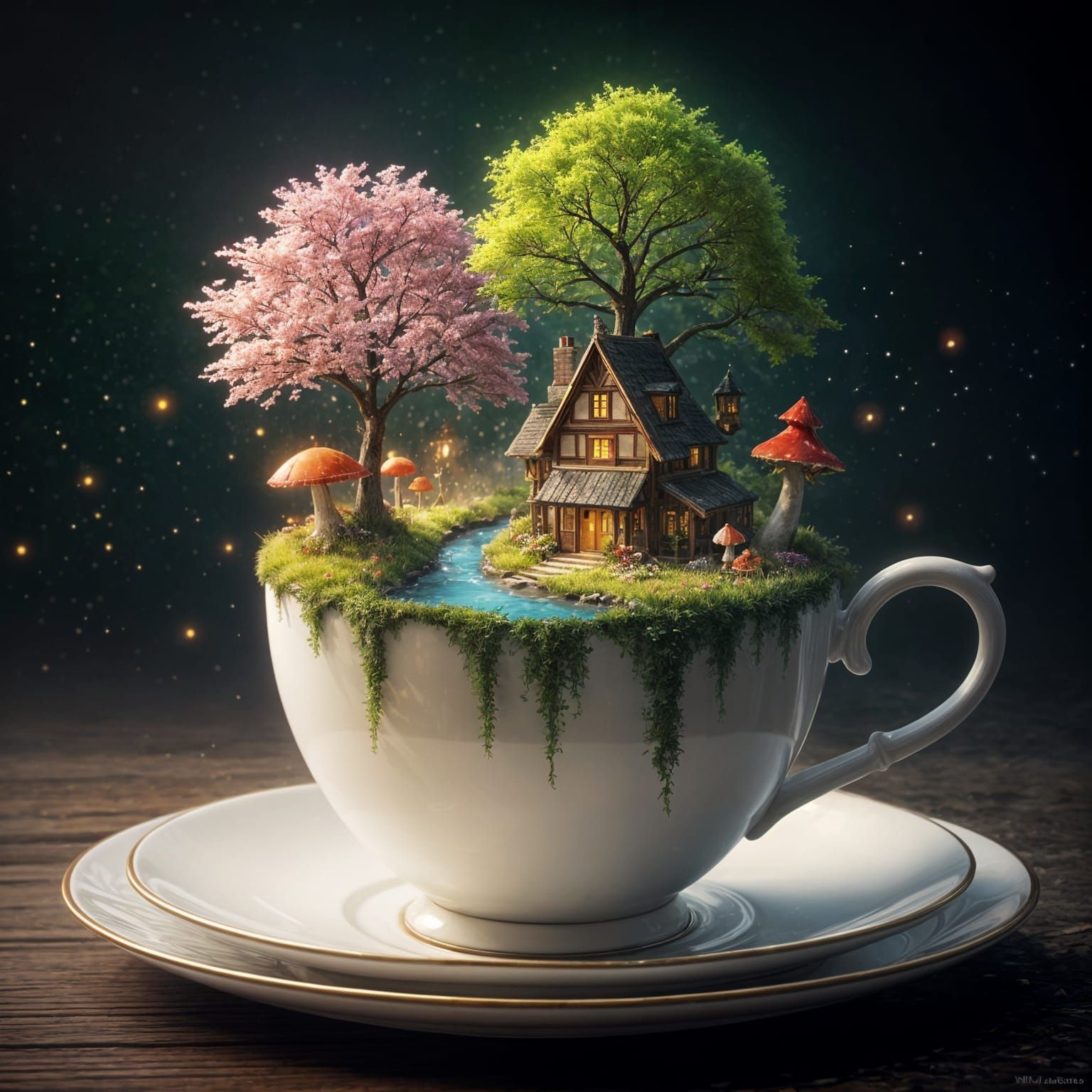 Miniature Fantasy Spring World in Teacup
