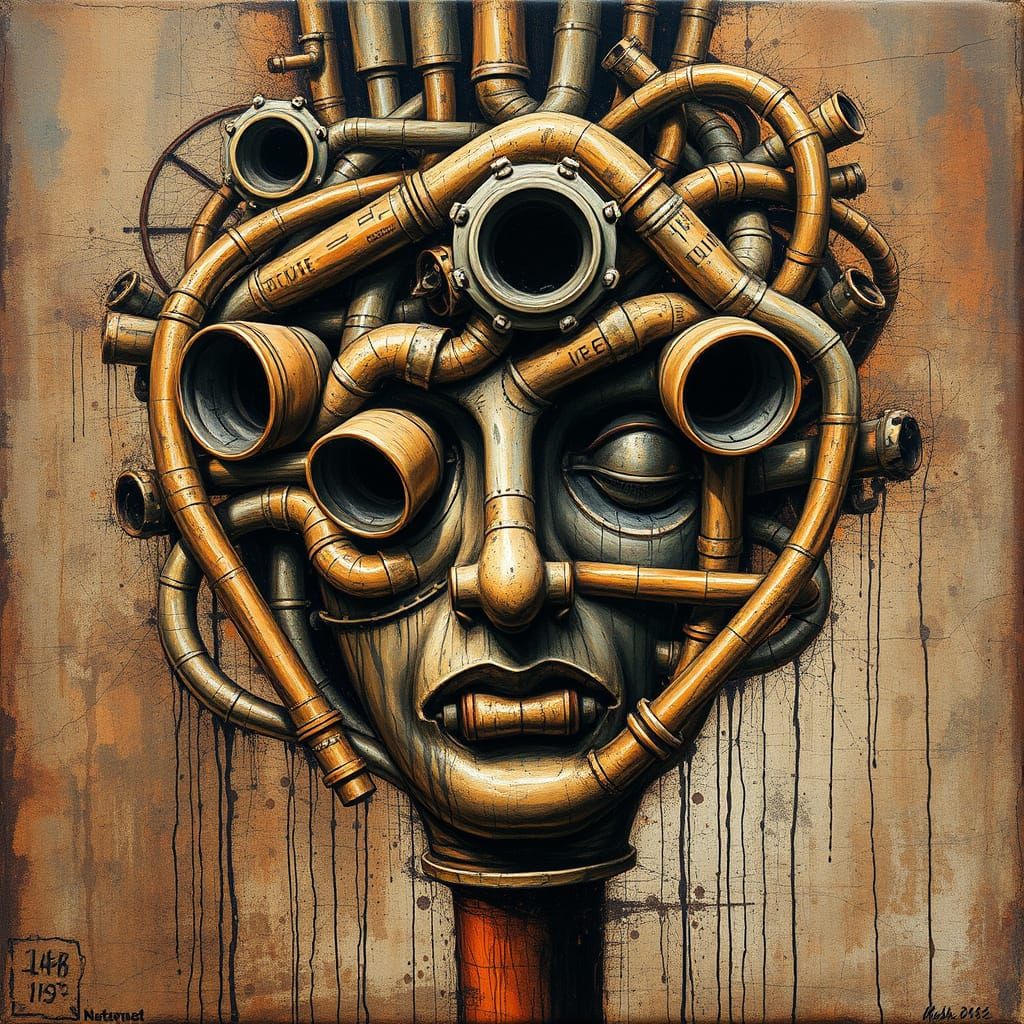Abstracted Industrial Face Forms in Gritty, Textured Copper