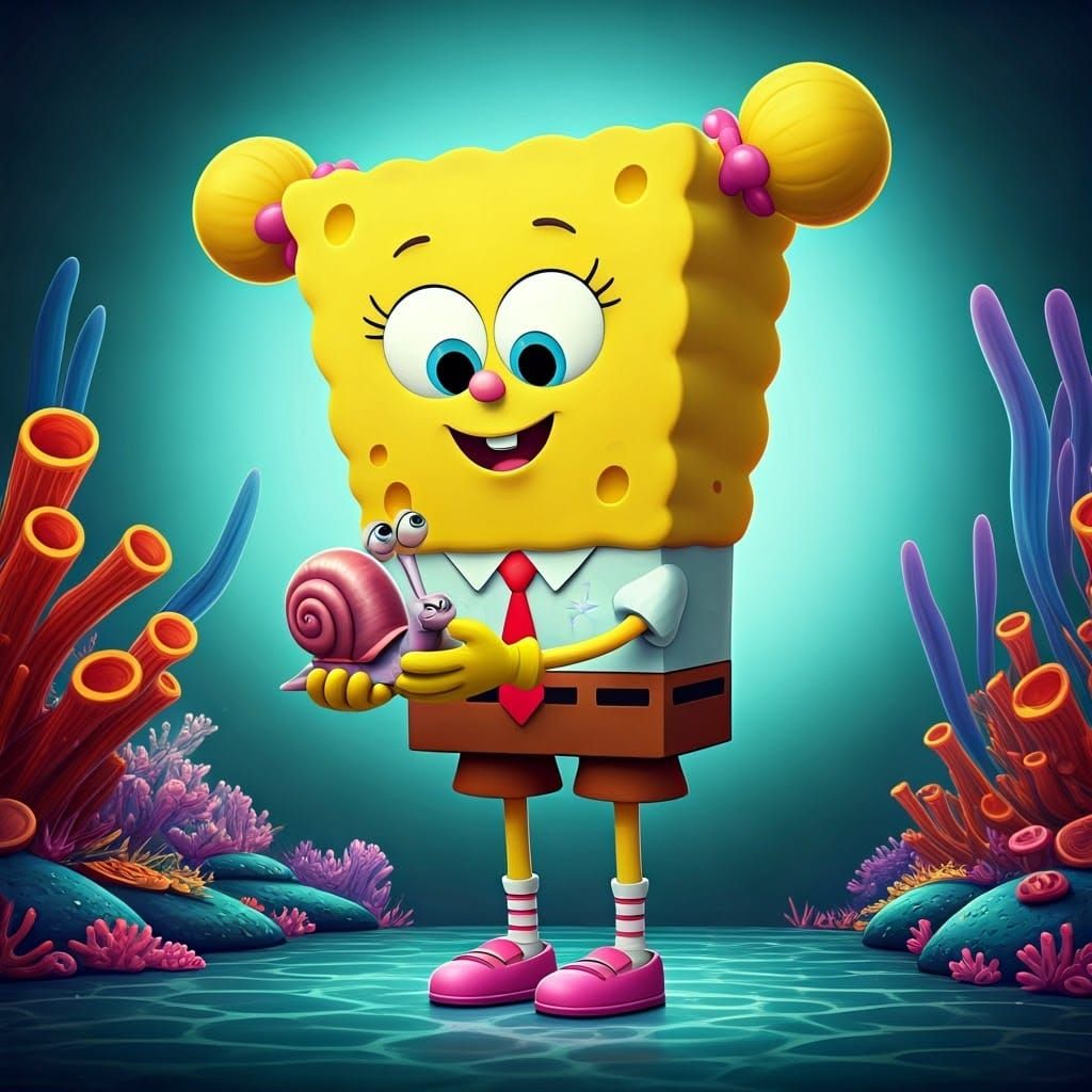 Girl with Snail in Underwater Kingdom: 3D Digital Art