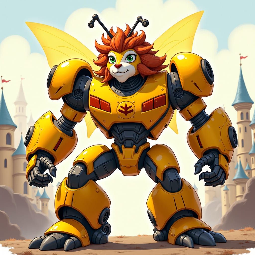 Whimsical Beast-Bumblebee Hybrid in Vibrant Cartoon Style