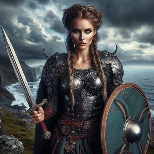 Viking Maiden Warrior in Golden Armor
