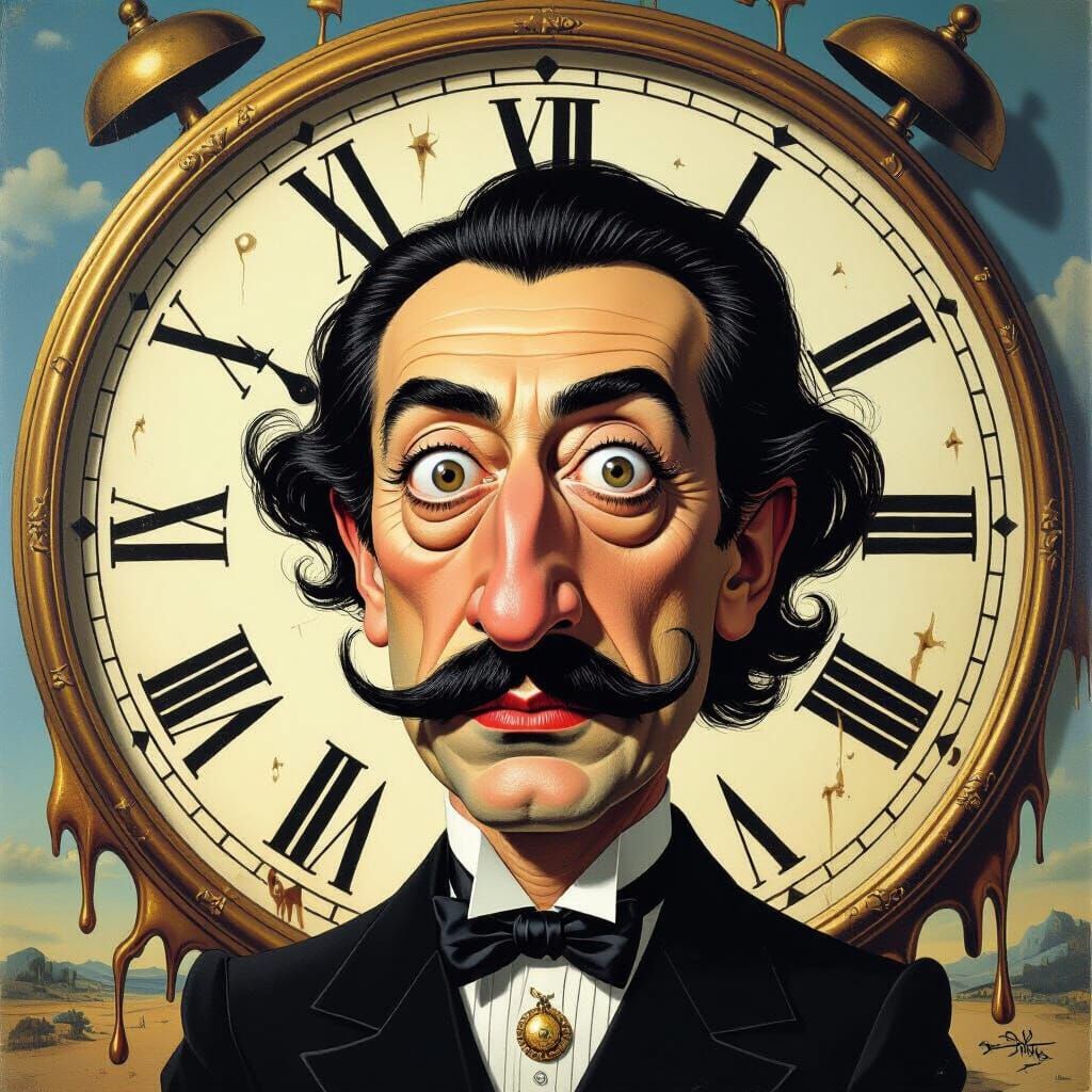 Comical Salvador Dali Caricature with Exaggerated Features