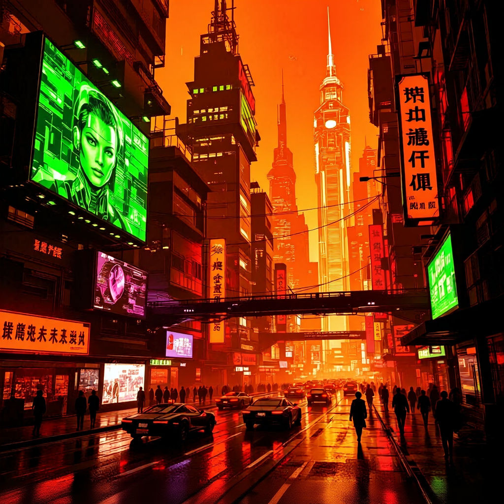 Cyberpunk Cityscape Aglow with Neon Lights