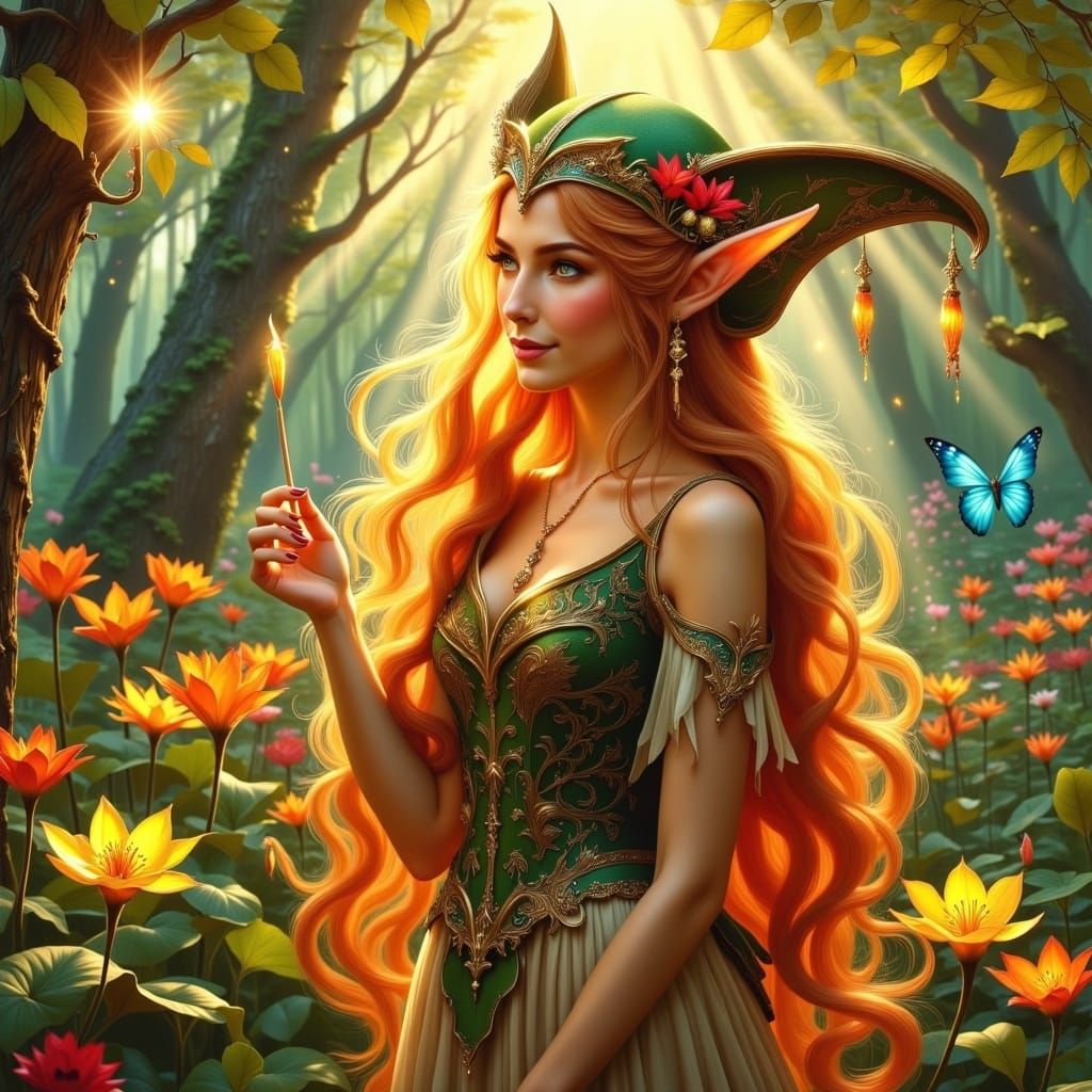 Ethereal Elf Bard in Whimsical Fantasy Style