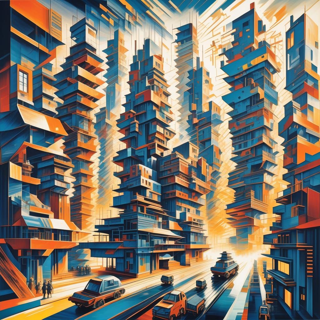 Futurist Cityscape of a Mechanized Metropolis in Boccioni St...
