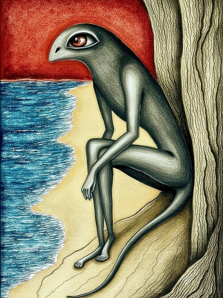 Monster Gorgoyle Enjoys Beach Holiday in Zentangle Style