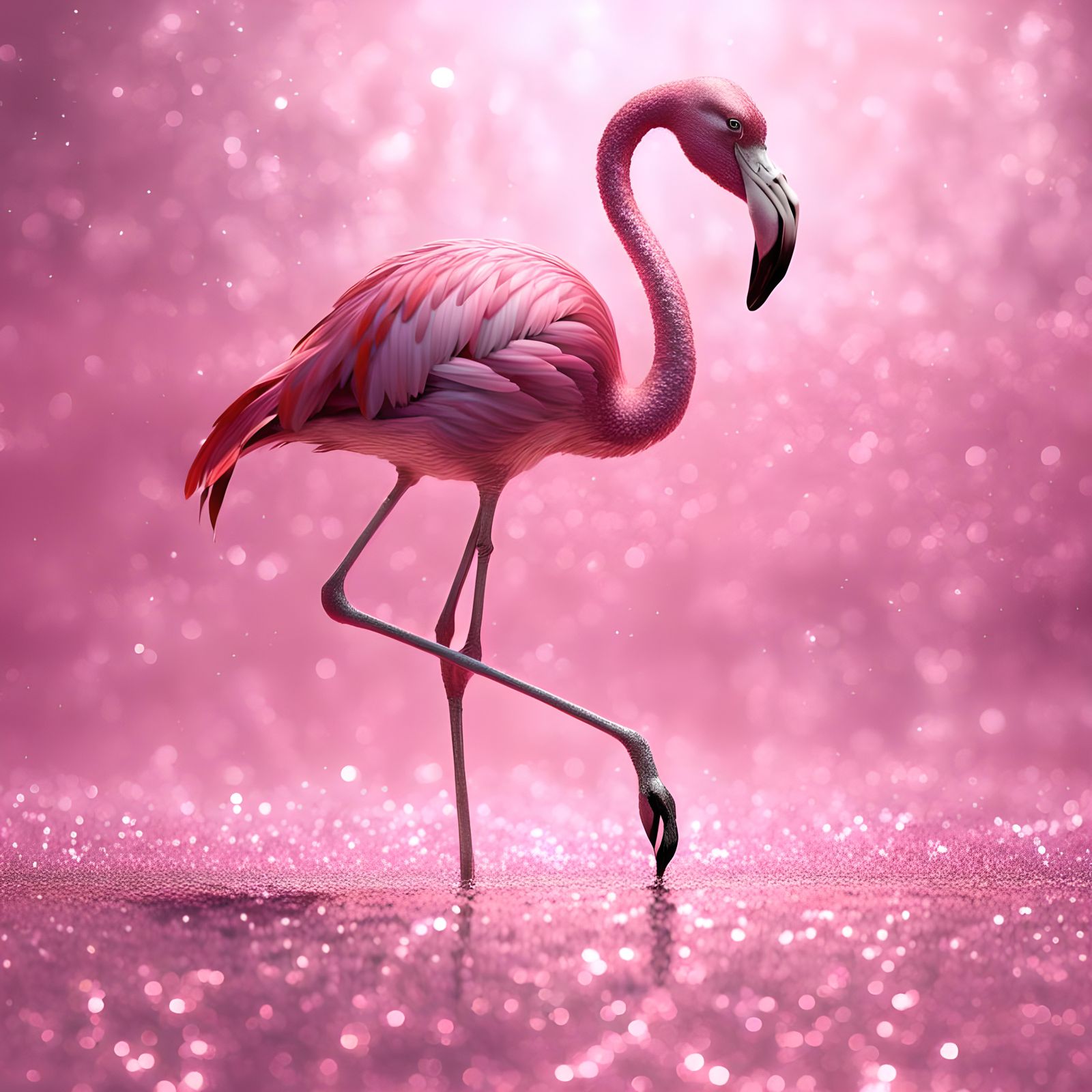 Magnificent Sparkling Flamingo in Silver Light