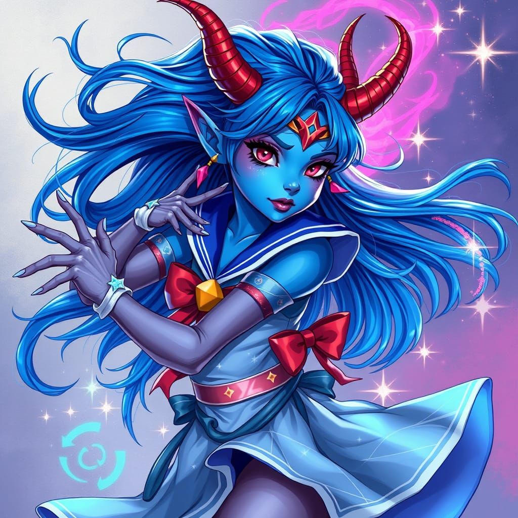 Tiefling Girl Transformation Sequence in Dreamy Illustration