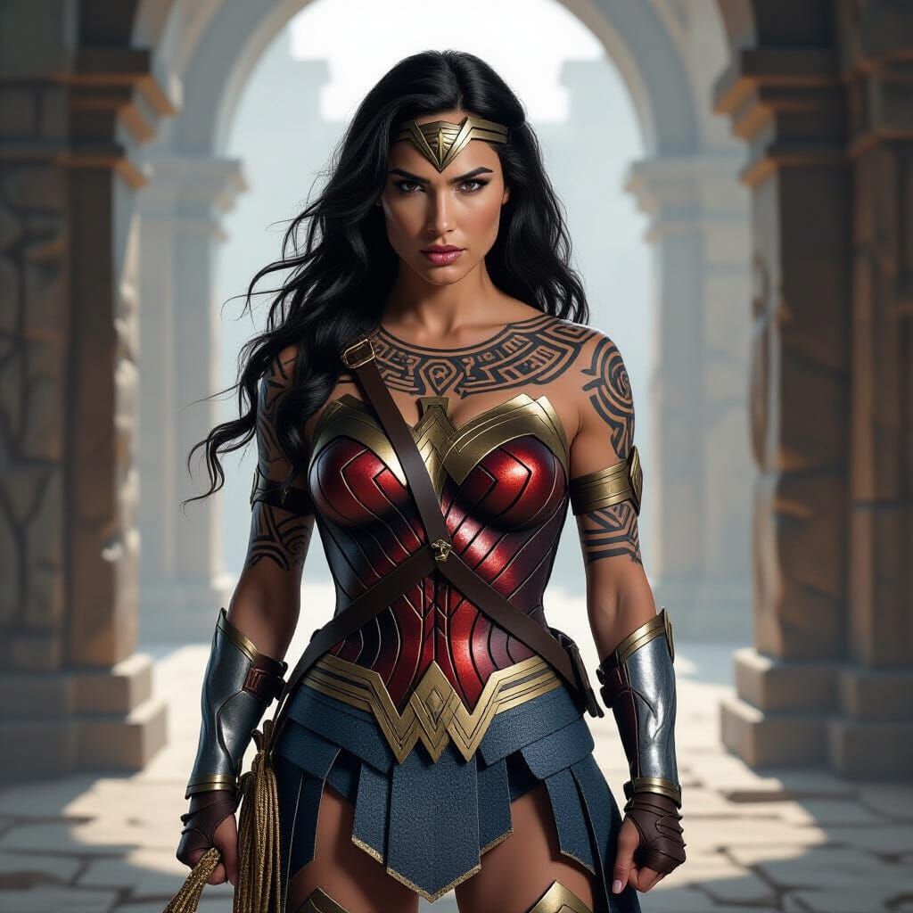 Maori Tattooed Wonder Woman in Assassin's Creed Style