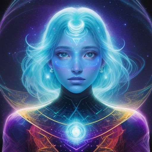 Astral Woman Made of Light, Holographic Illustration