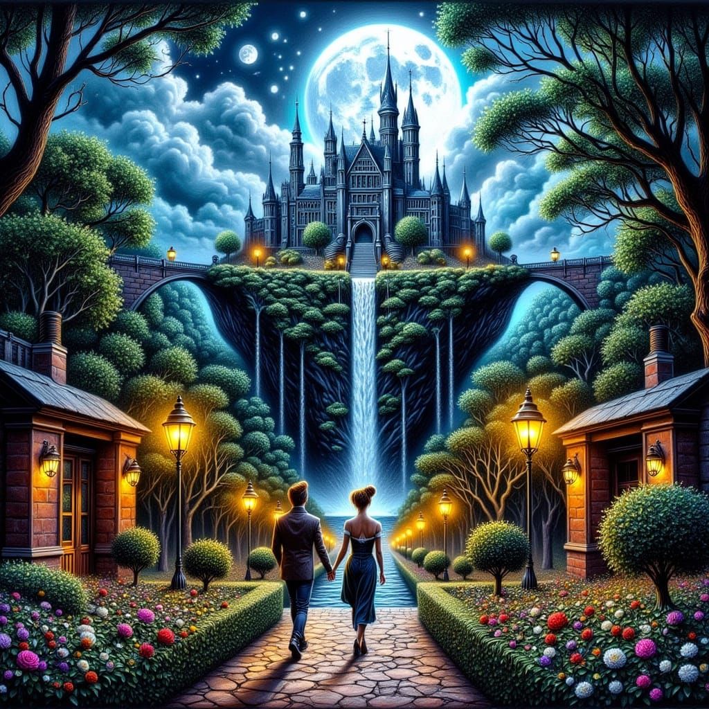 Moonlit Garden of Dreams in Whimsical Style