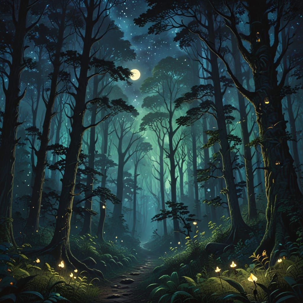 Mysterious Forest Under Twilight