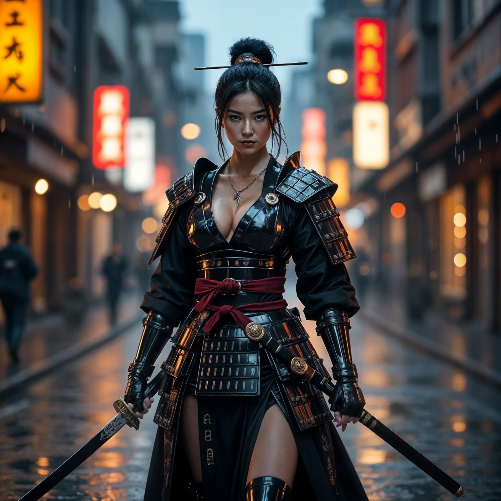 Elegant Samurai in Diamond Armor: Golden Hour Portrait