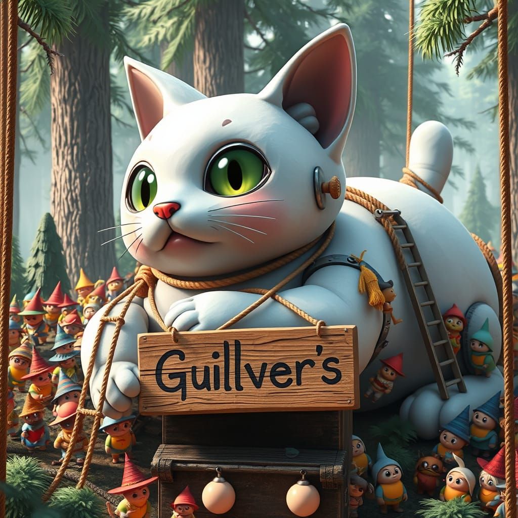 Surreal Cartoon Robot Marshmallow Scene in Whimsical 1970s C...