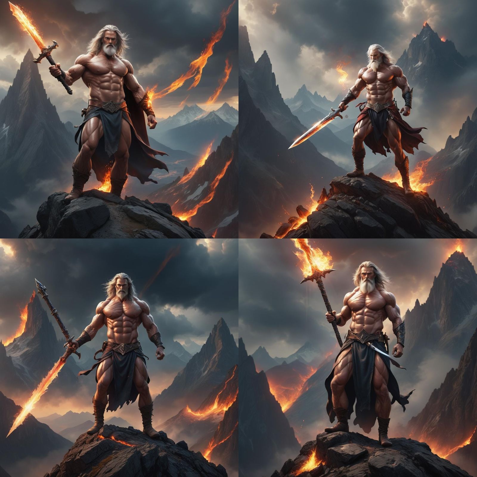 Epic Wizard with Flaming Sword Digital Painting