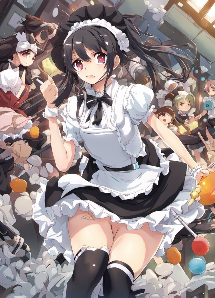 Anime Maid Exposing Underwear in Manga Style