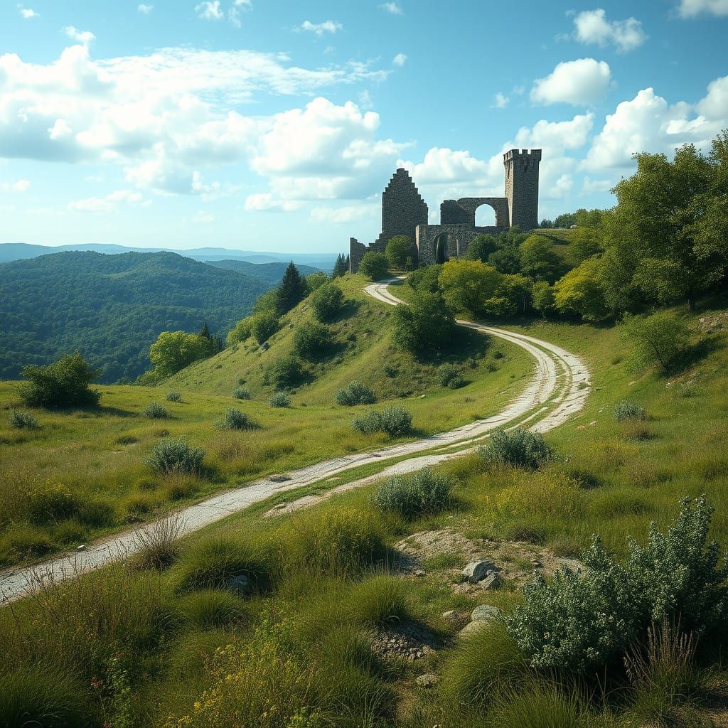 Majestic Ruins Amidst a Vast Wilderness in Fantasy Art