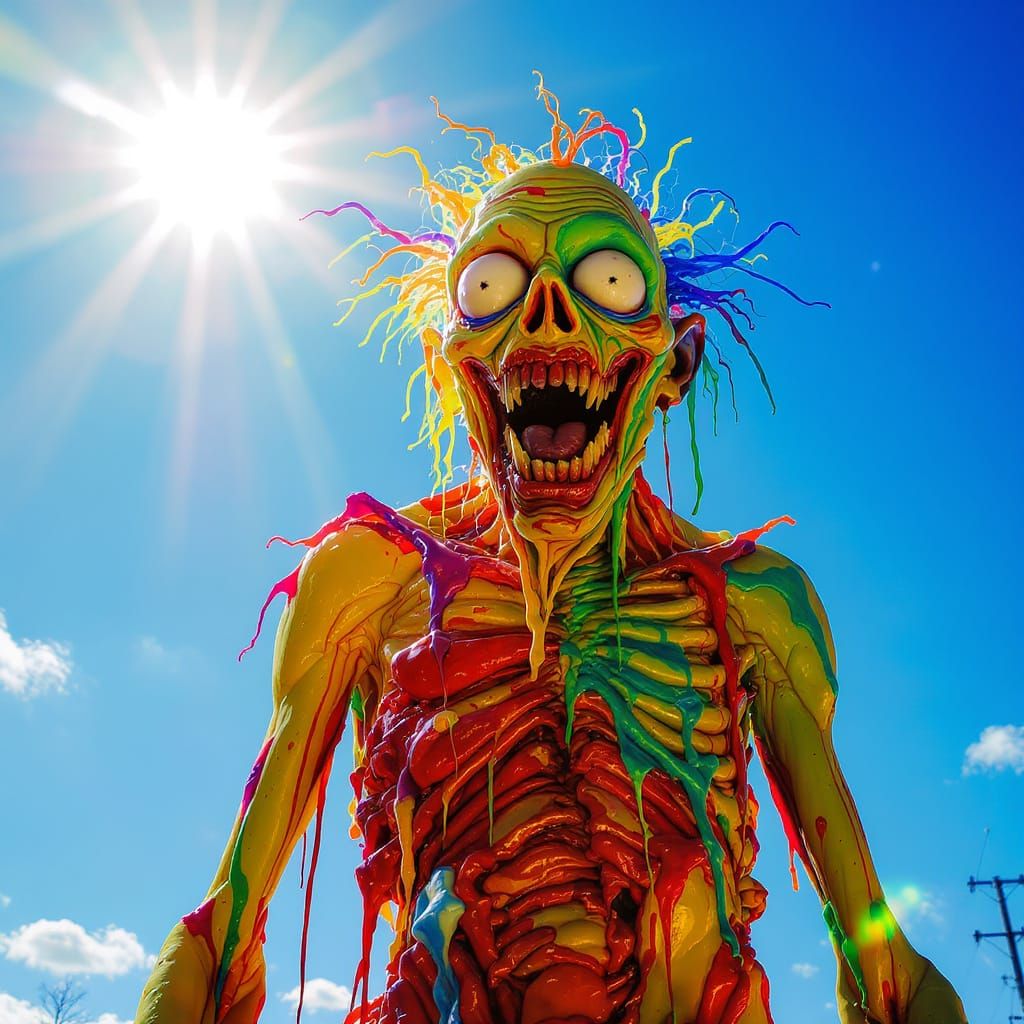 Surreal Melting Wax Statue in Bright Colors