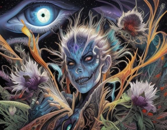 Strange Creature Close-Up in Watercolour Biohorror Style