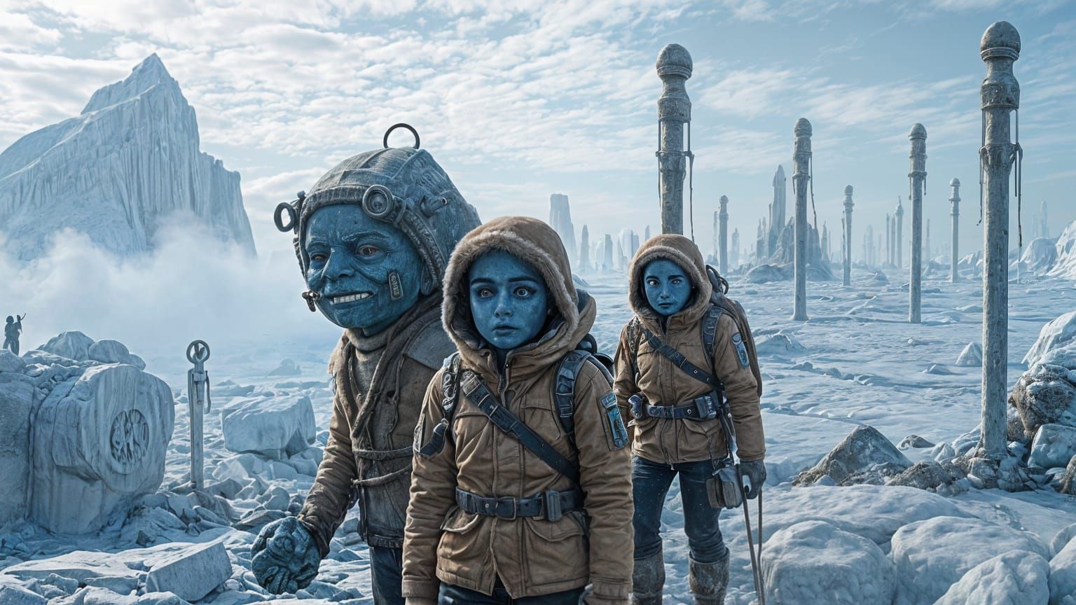 Antarctic Frozen Civilization Discovery in Surrealist Style