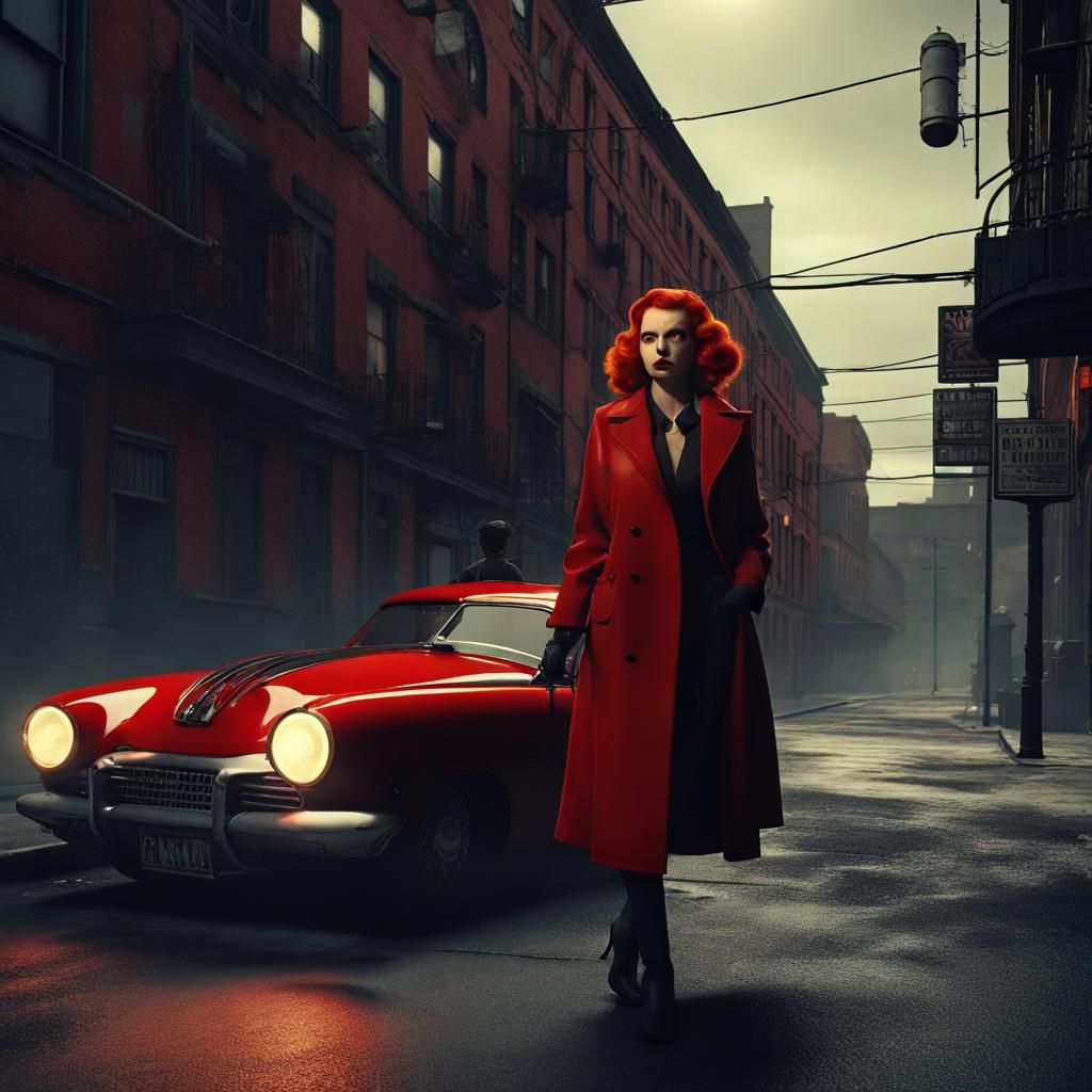 Red-Headed Detective in Film Noir Style