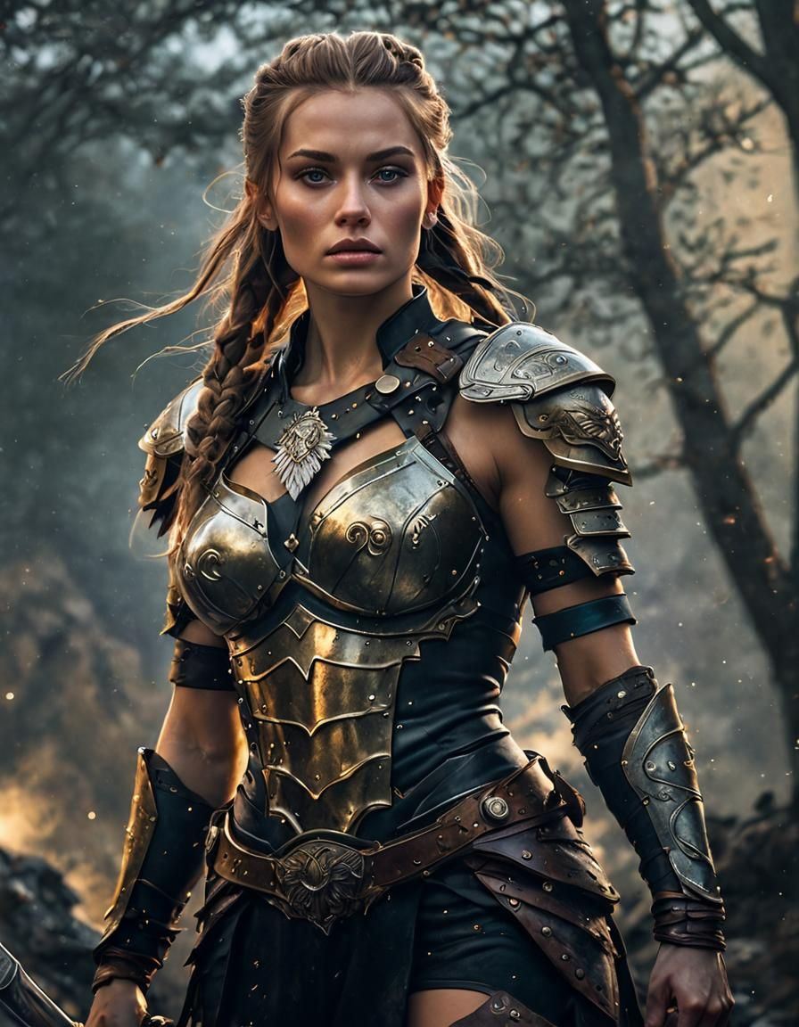 Heroic Warrior in Misty Mountains, Frank Frazetta Style