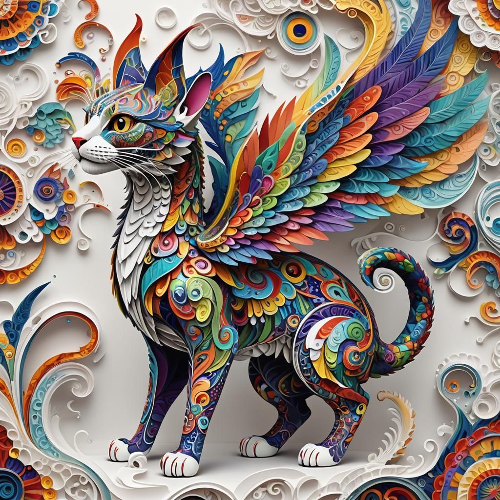 Alebrije Cat with Wings and Dragon Tail in 3D