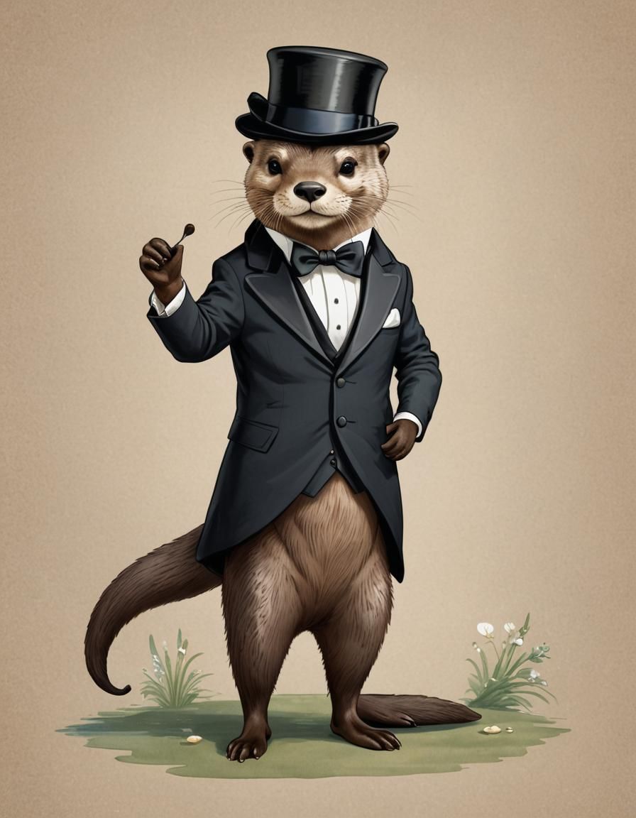 Elegant Otter in Tuxedo: Whimsical Animal Illustration